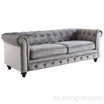 Sala de estar móveis estilo europeu tufado veludo chesterfield sofá sofá cinza